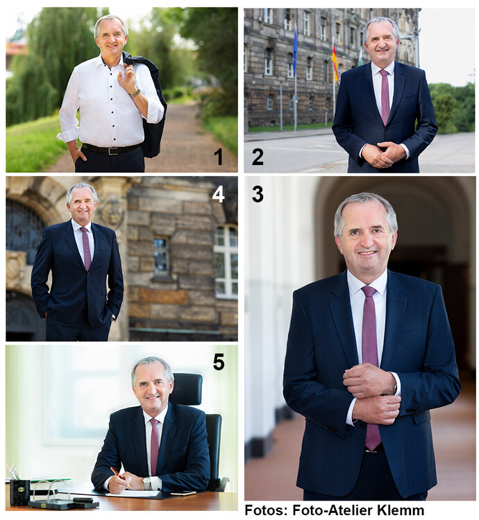 Auswahl an Portraitfotos des Staatsministers für Regionalentwicklung, Thomas Schmidt